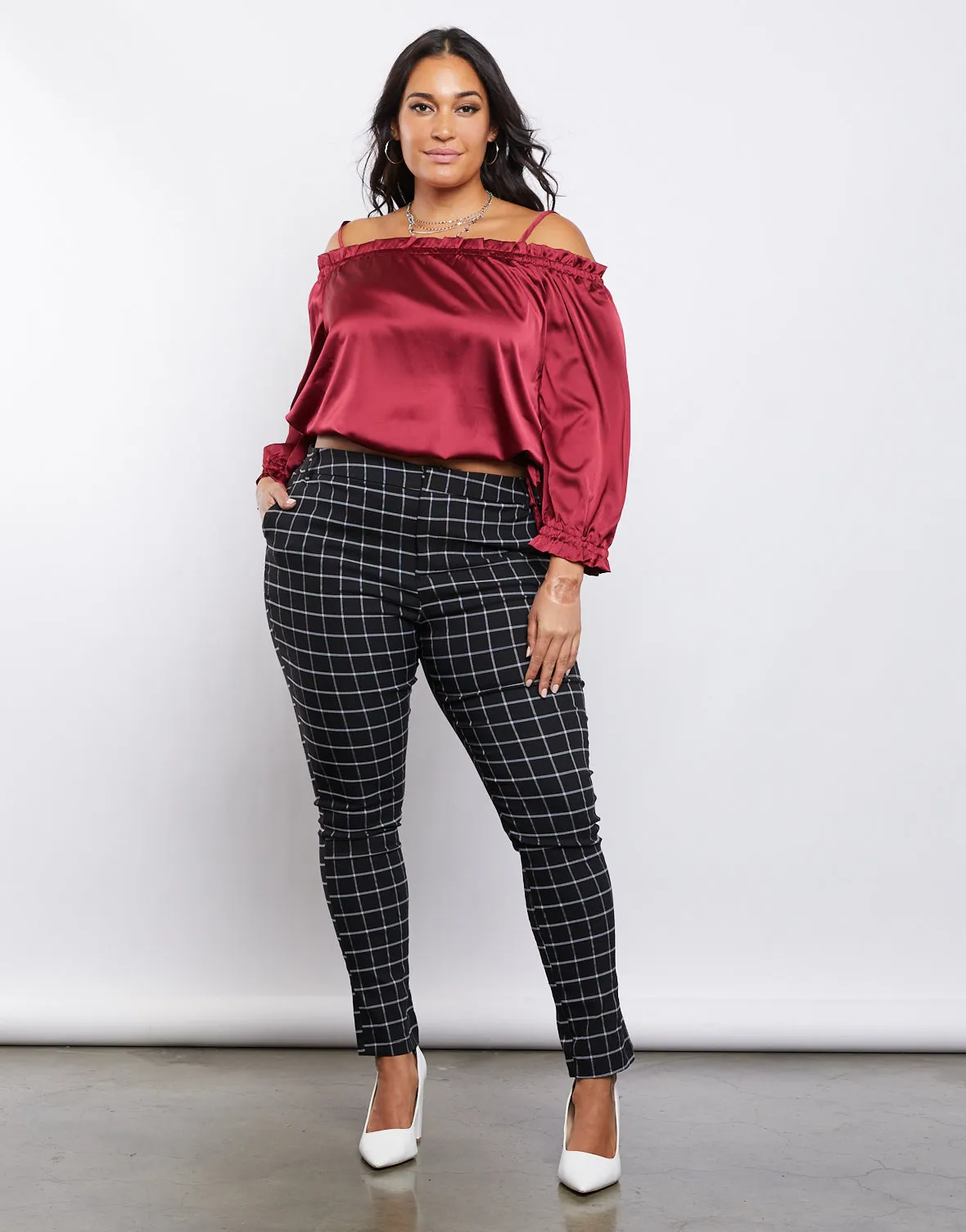 Plus Size Satin Ruffle Top