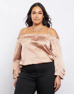 Plus Size Satin Ruffle Top