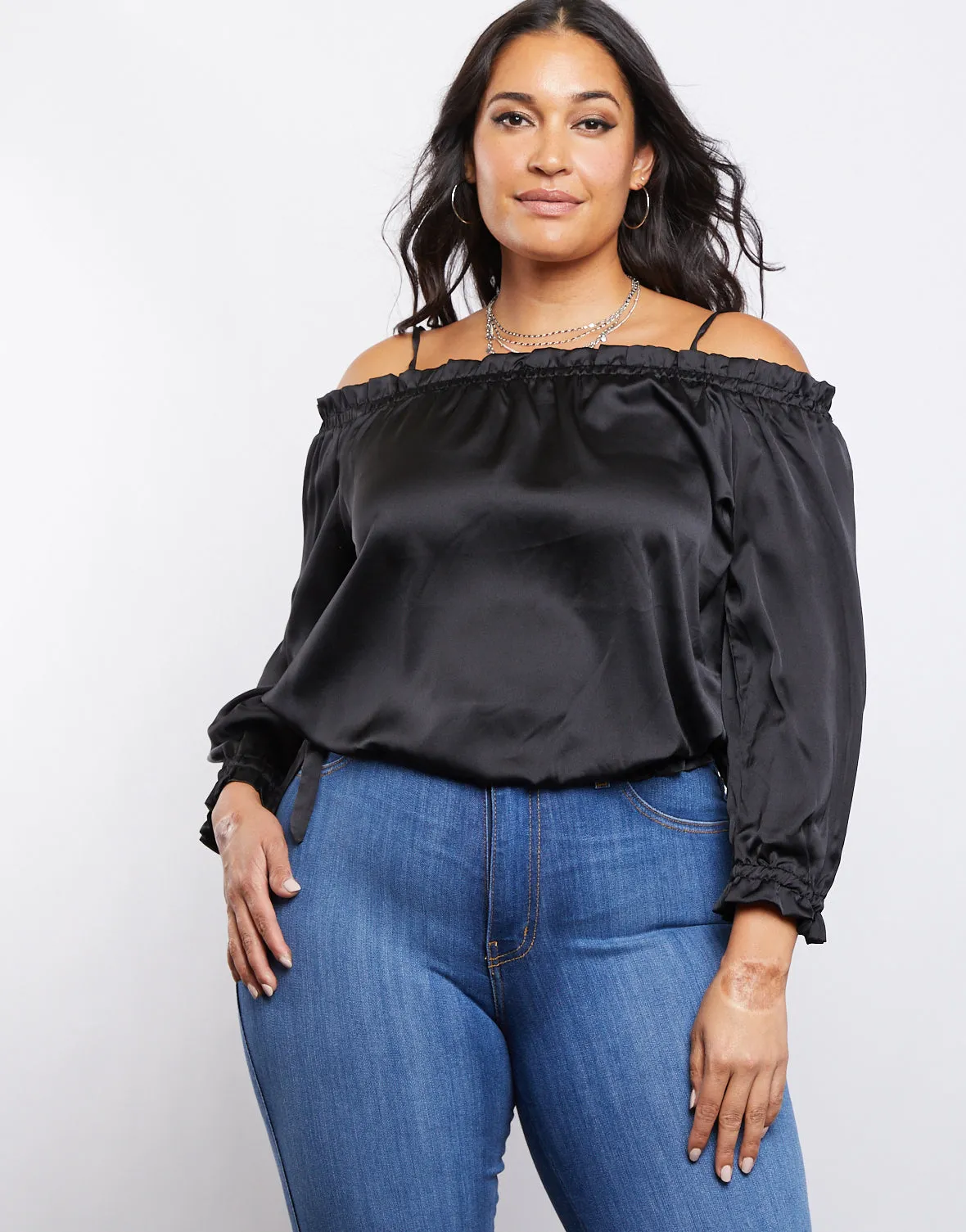 Plus Size Satin Ruffle Top