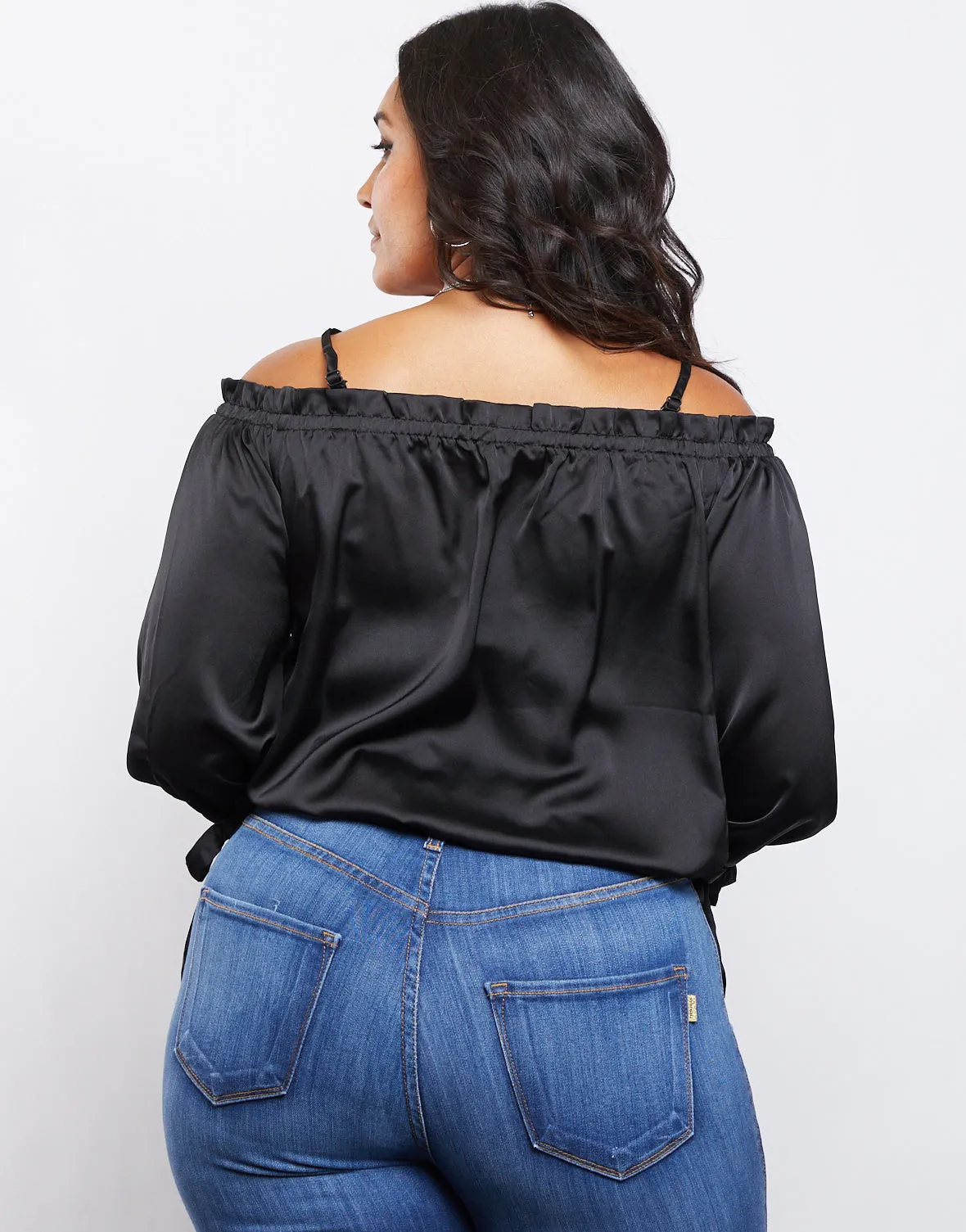 Plus Size Satin Ruffle Top