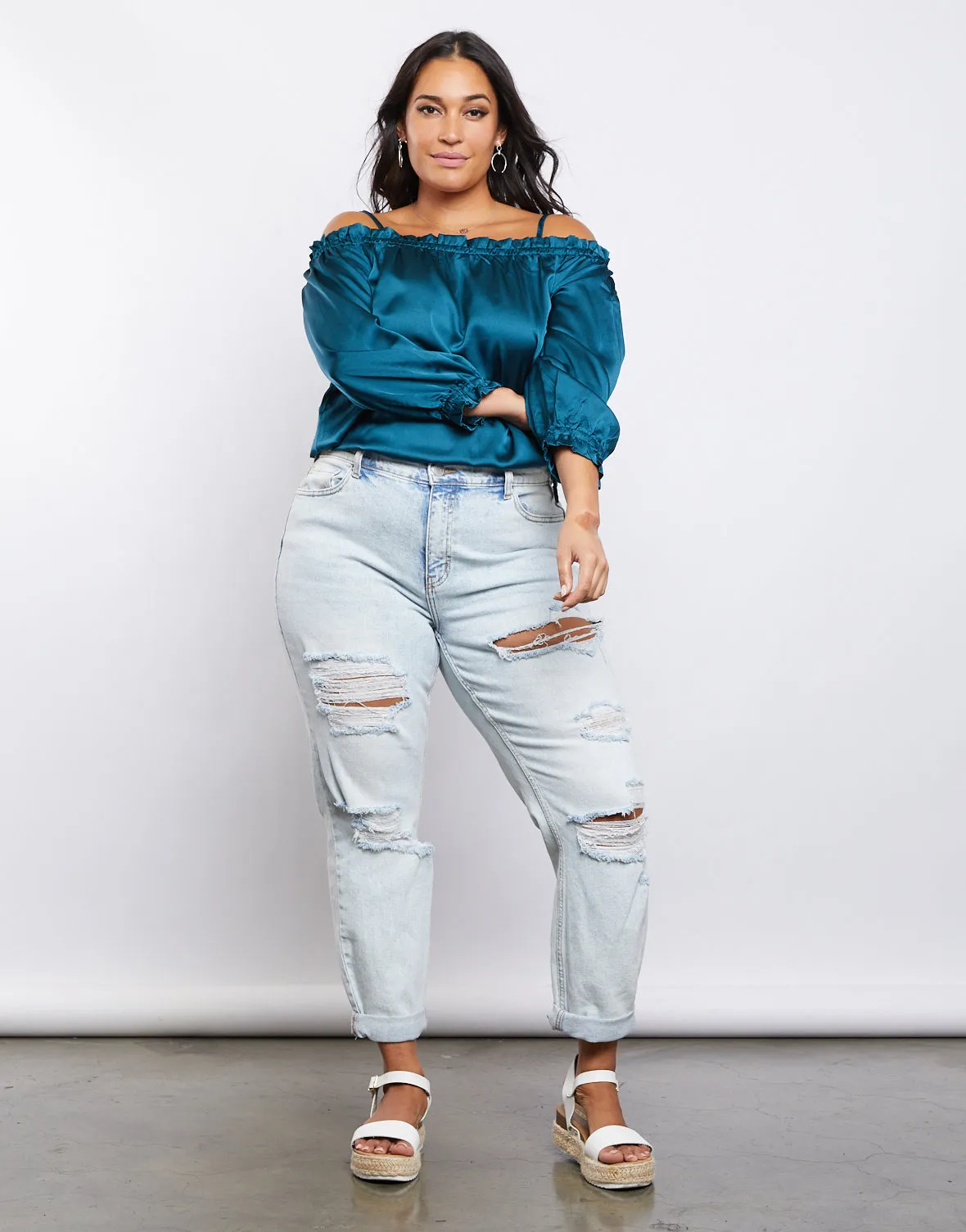 Plus Size Satin Ruffle Top
