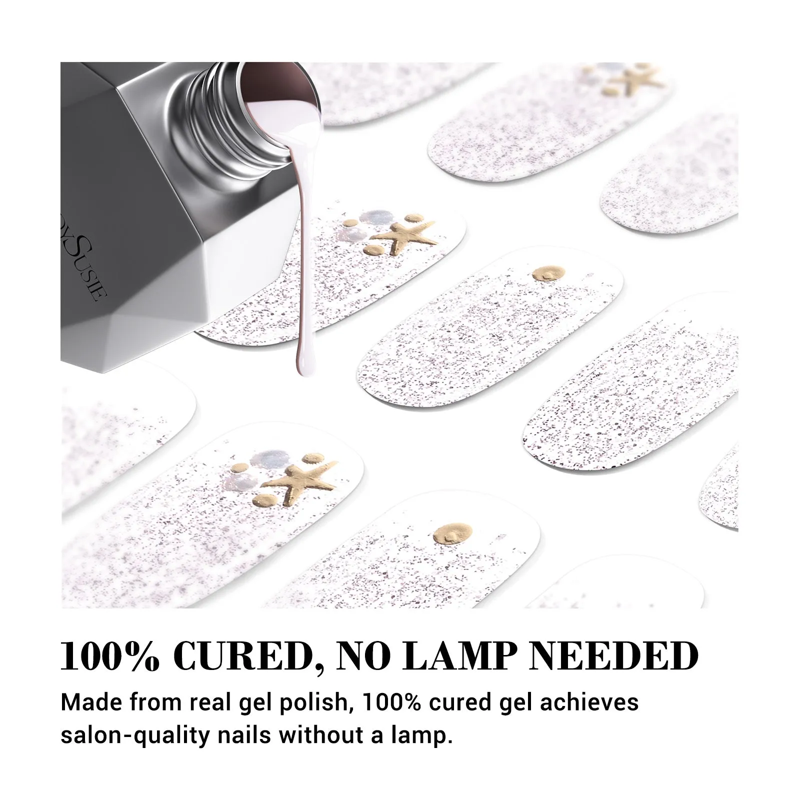 Qcoat Fully Cured Gel Nail Strips - Pink Glitter Starfish(US ONLY)