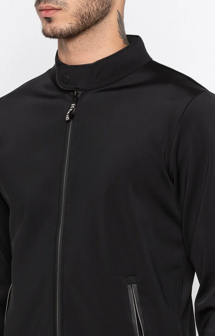 Spykar Men Black Solid Regular Fit Bomber Jacket