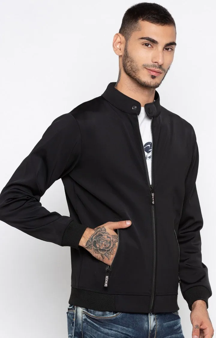 Spykar Men Black Solid Regular Fit Bomber Jacket