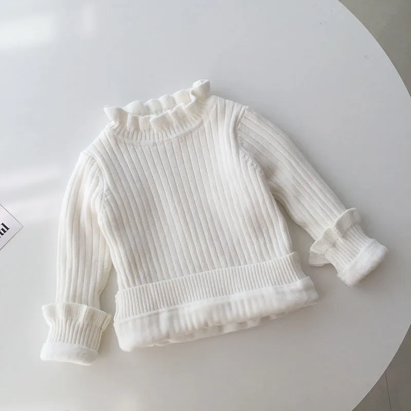 Winter baby plush sweater warm pullover top girls thickened knitted sweater baby bottoming shirt foreign style inside