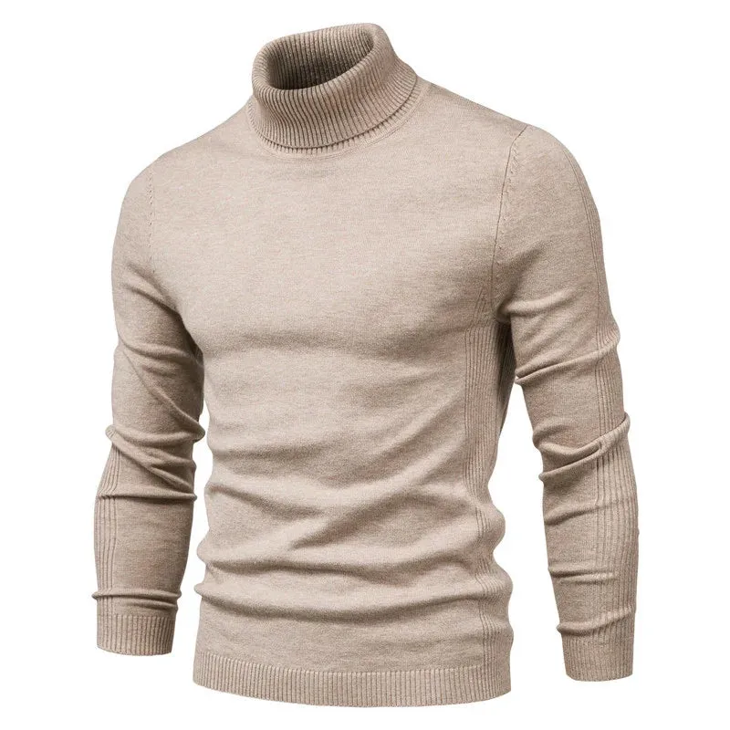 Winter Men Turtleneck Sweater Casual Solid Color Warm Pullover High Quality Slim High Neck Long Sleeve Sweater Men