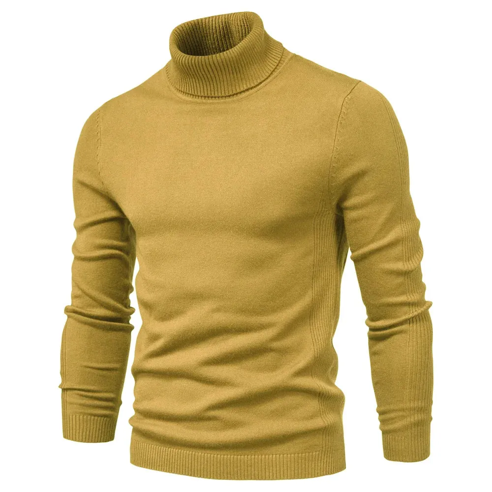 Winter Men Turtleneck Sweater Casual Solid Color Warm Pullover High Quality Slim High Neck Long Sleeve Sweater Men