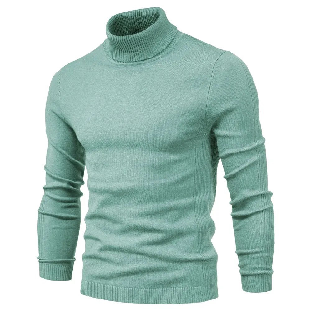 Winter Men Turtleneck Sweater Casual Solid Color Warm Pullover High Quality Slim High Neck Long Sleeve Sweater Men