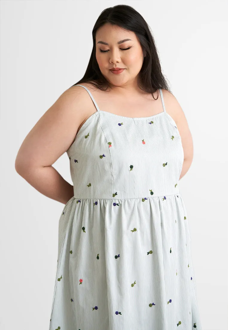 Wisteria Embroidery Camisole Stripe Dress