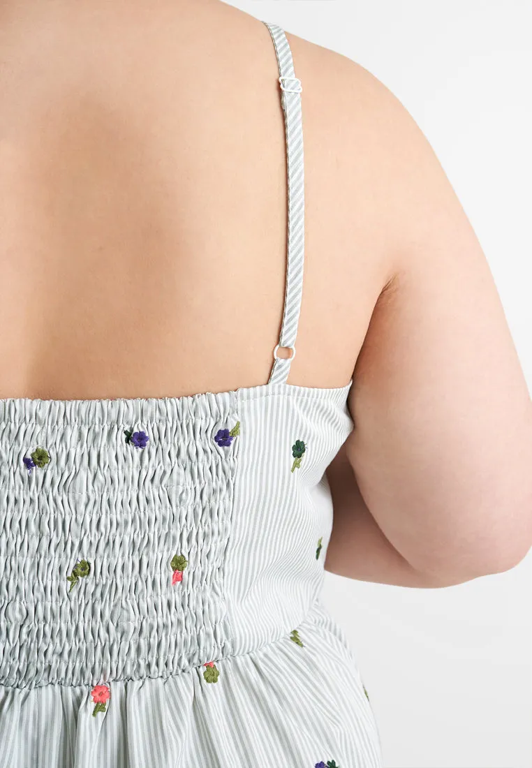 Wisteria Embroidery Camisole Stripe Dress