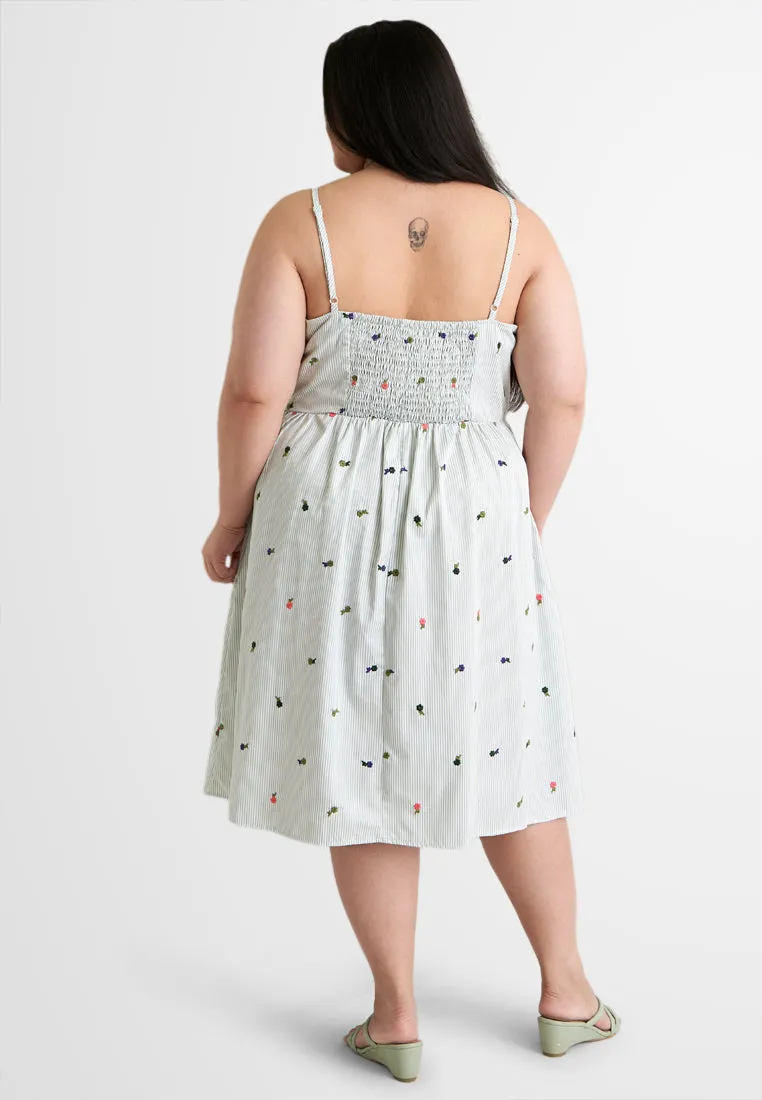 Wisteria Embroidery Camisole Stripe Dress