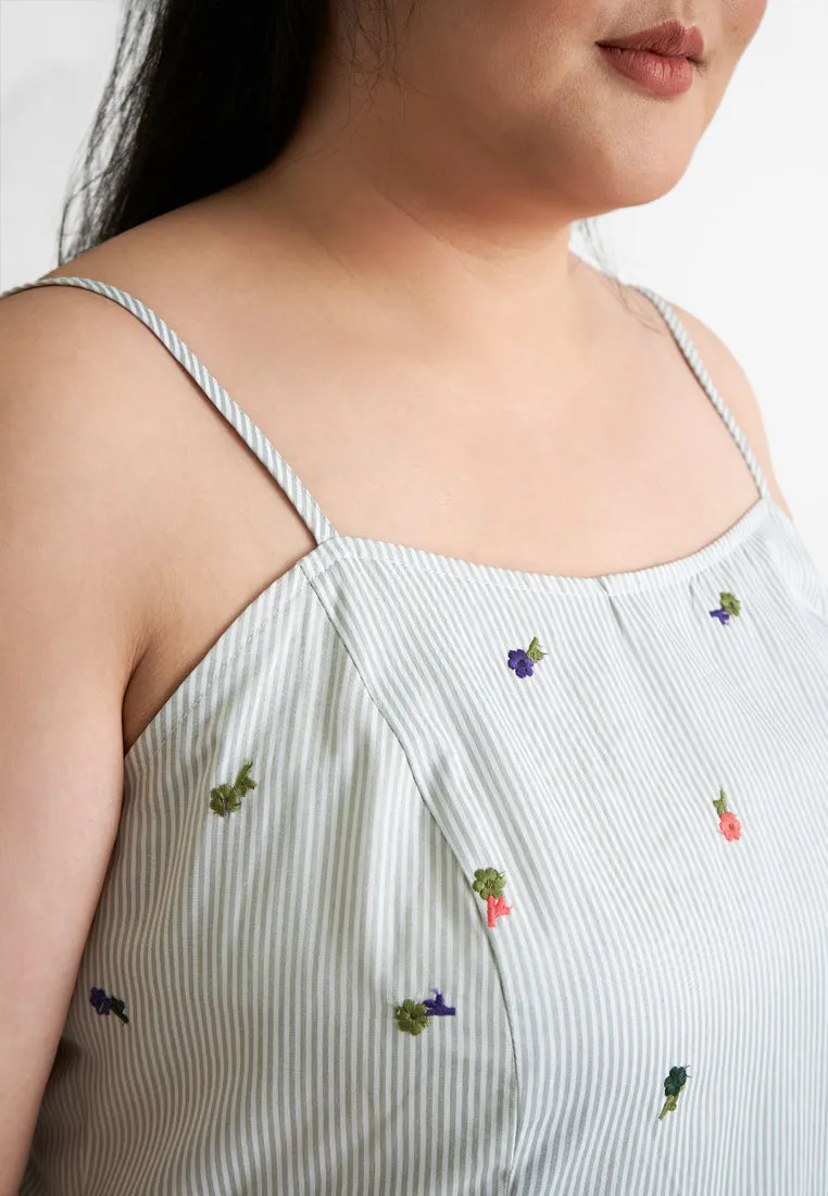Wisteria Embroidery Camisole Stripe Dress