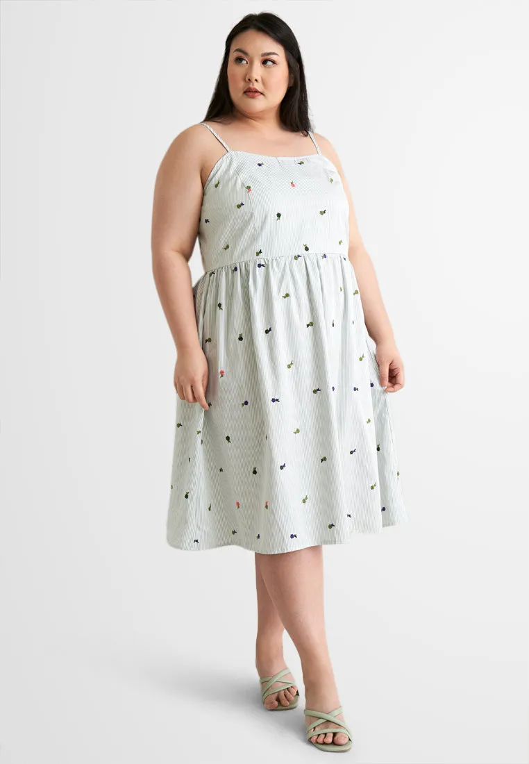 Wisteria Embroidery Camisole Stripe Dress