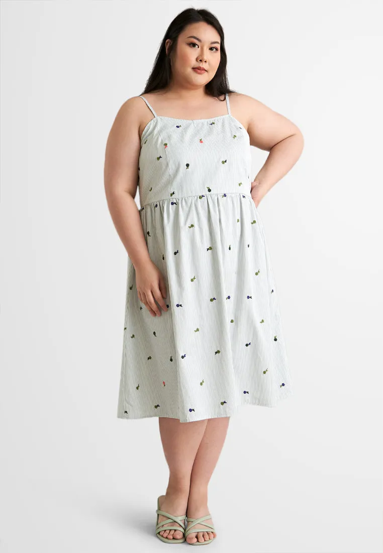 Wisteria Embroidery Camisole Stripe Dress