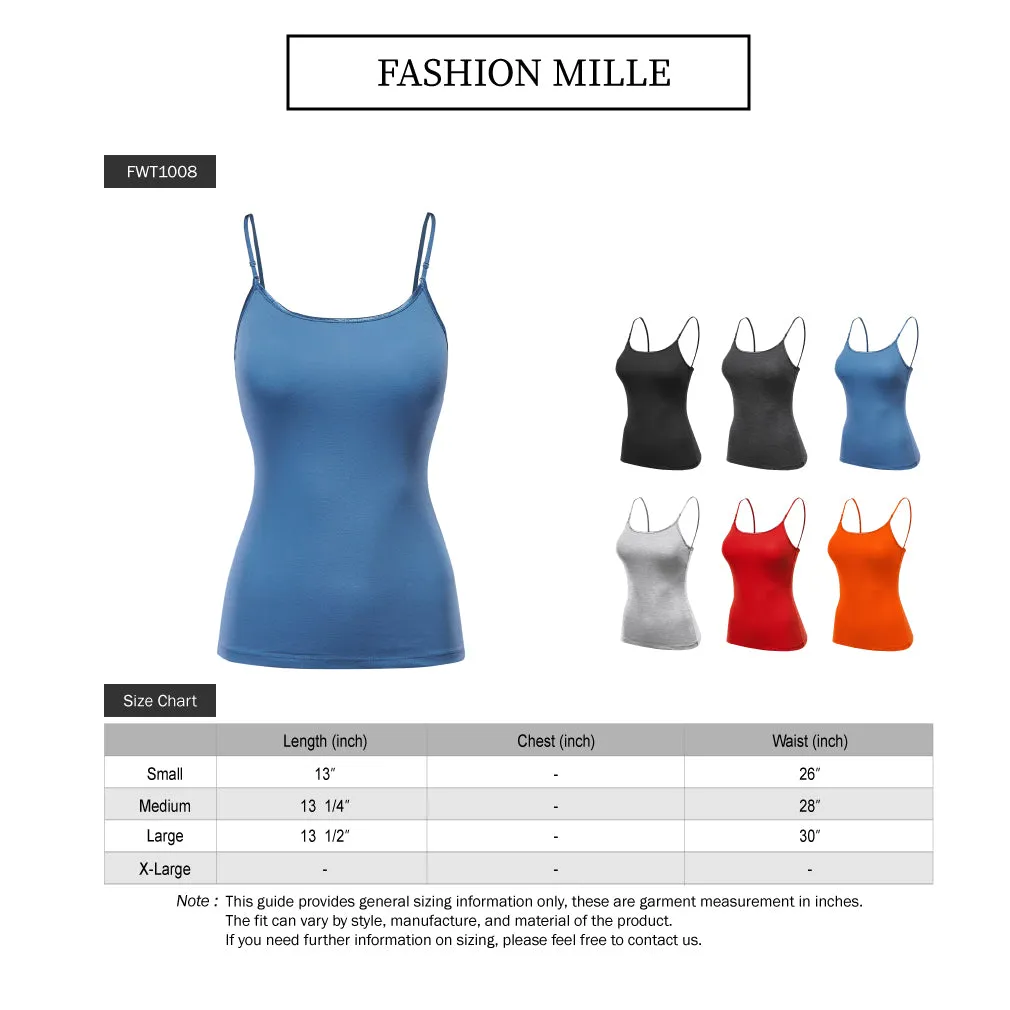 Women's Basic Solid Camisole Adjustable Spaghetti Strap Top (FWT1008)