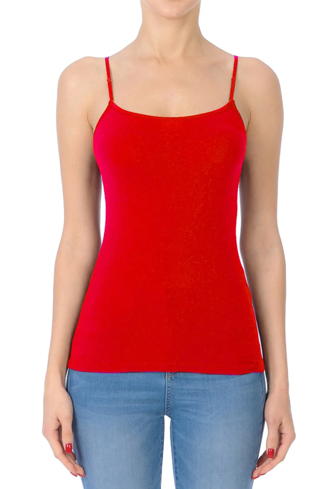 Women's Basic Solid Camisole Adjustable Spaghetti Strap Top (FWT1008)