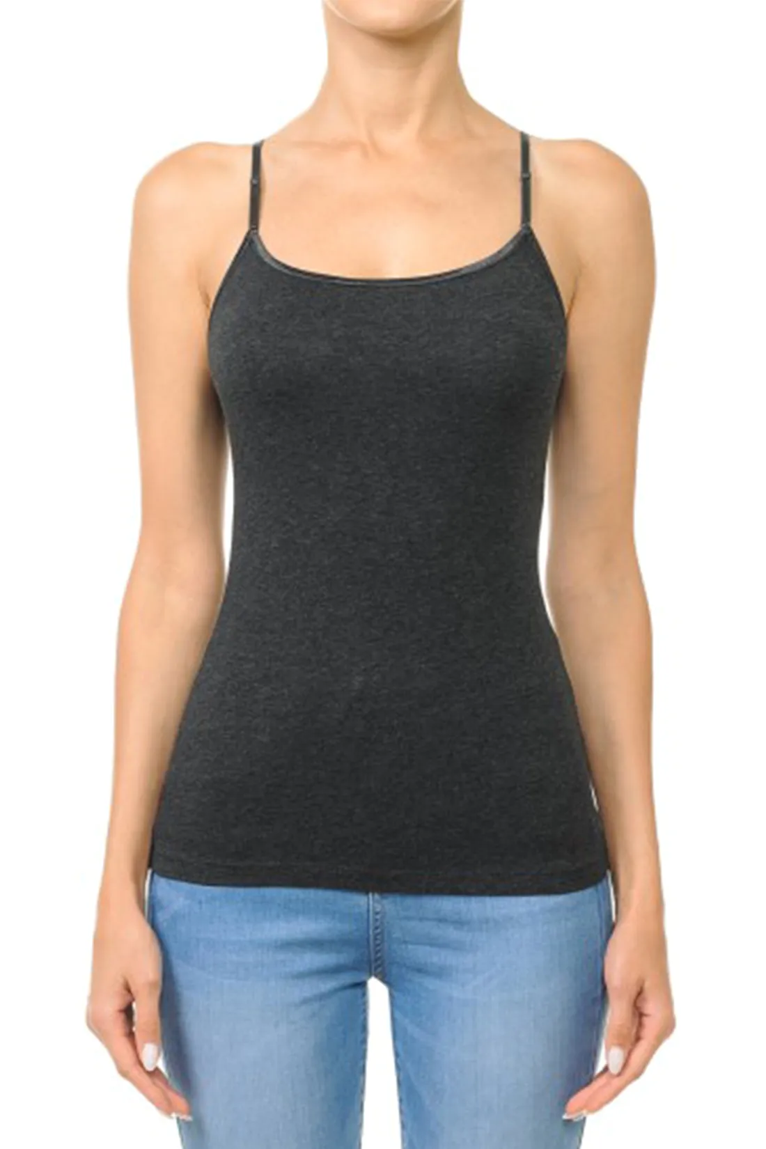 Women's Basic Solid Camisole Adjustable Spaghetti Strap Top (FWT1008)