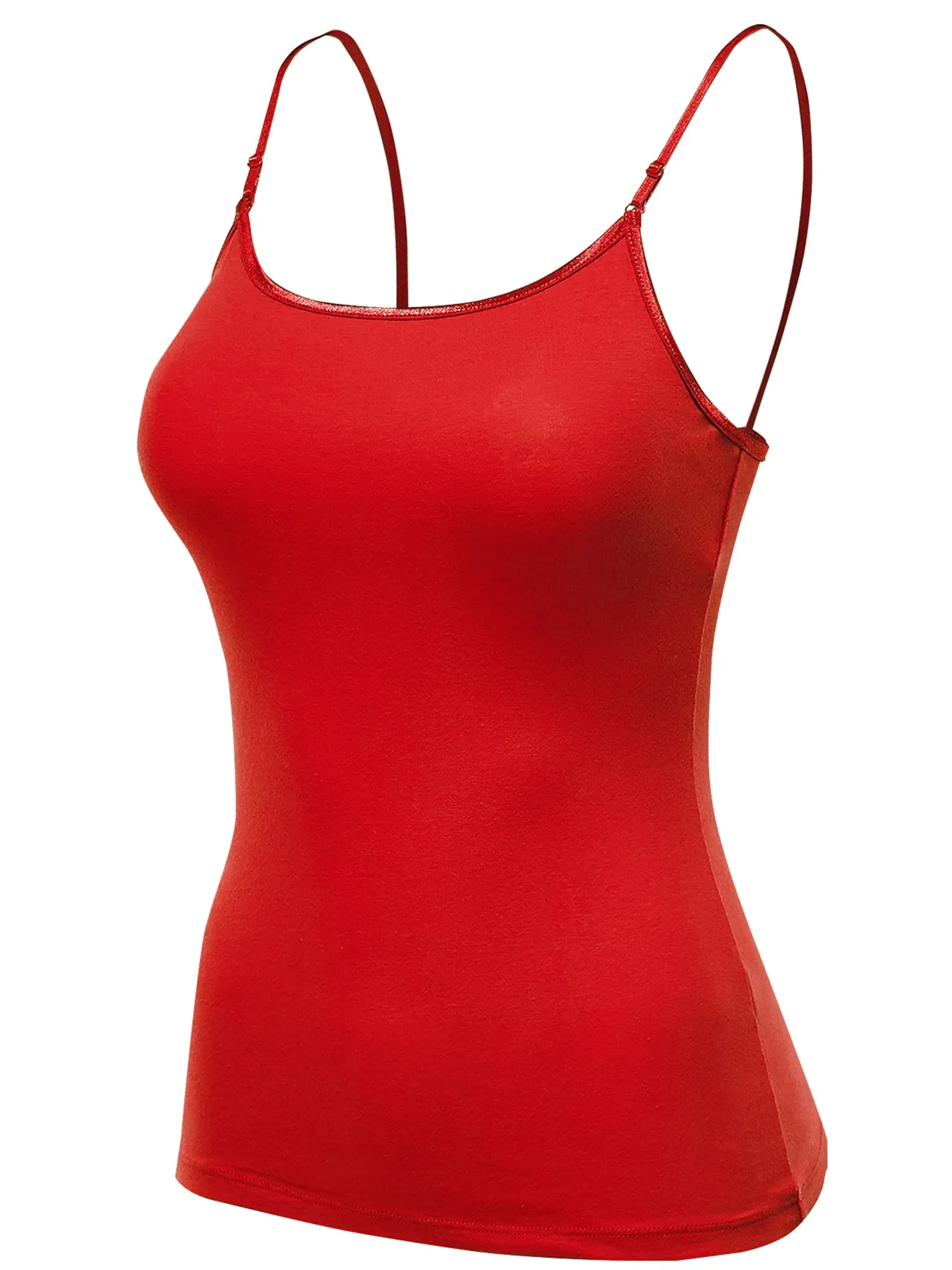 Women's Basic Solid Camisole Adjustable Spaghetti Strap Top (FWT1008)