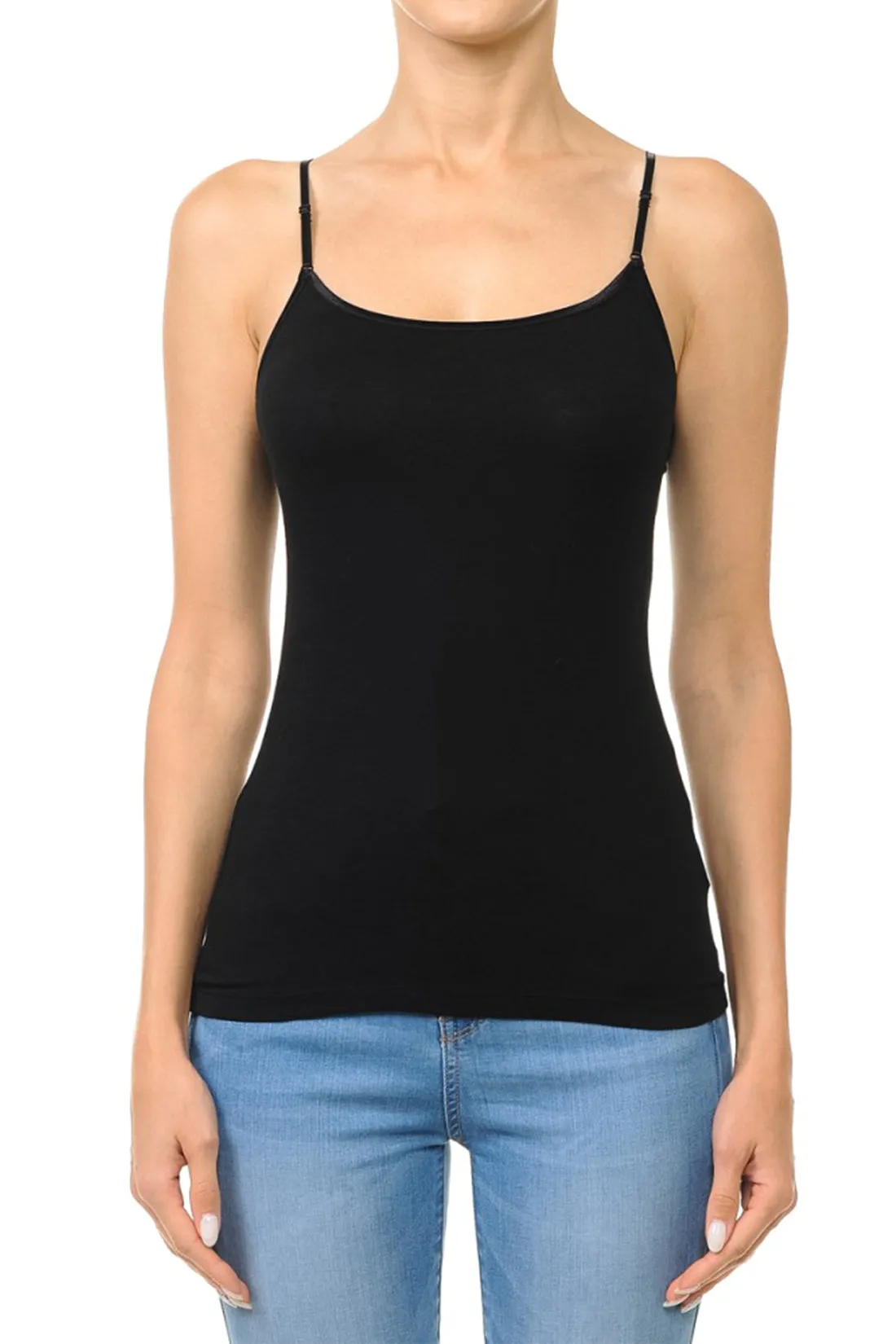 Women's Basic Solid Camisole Adjustable Spaghetti Strap Top (FWT1008)