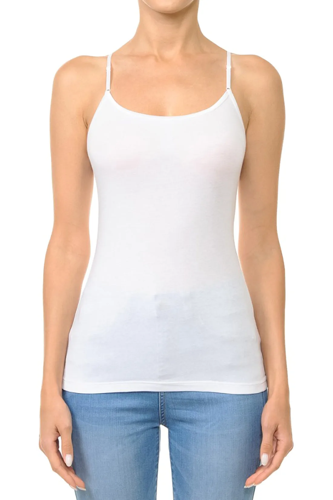 Women's Basic Solid Camisole Adjustable Spaghetti Strap Top (FWT1008)