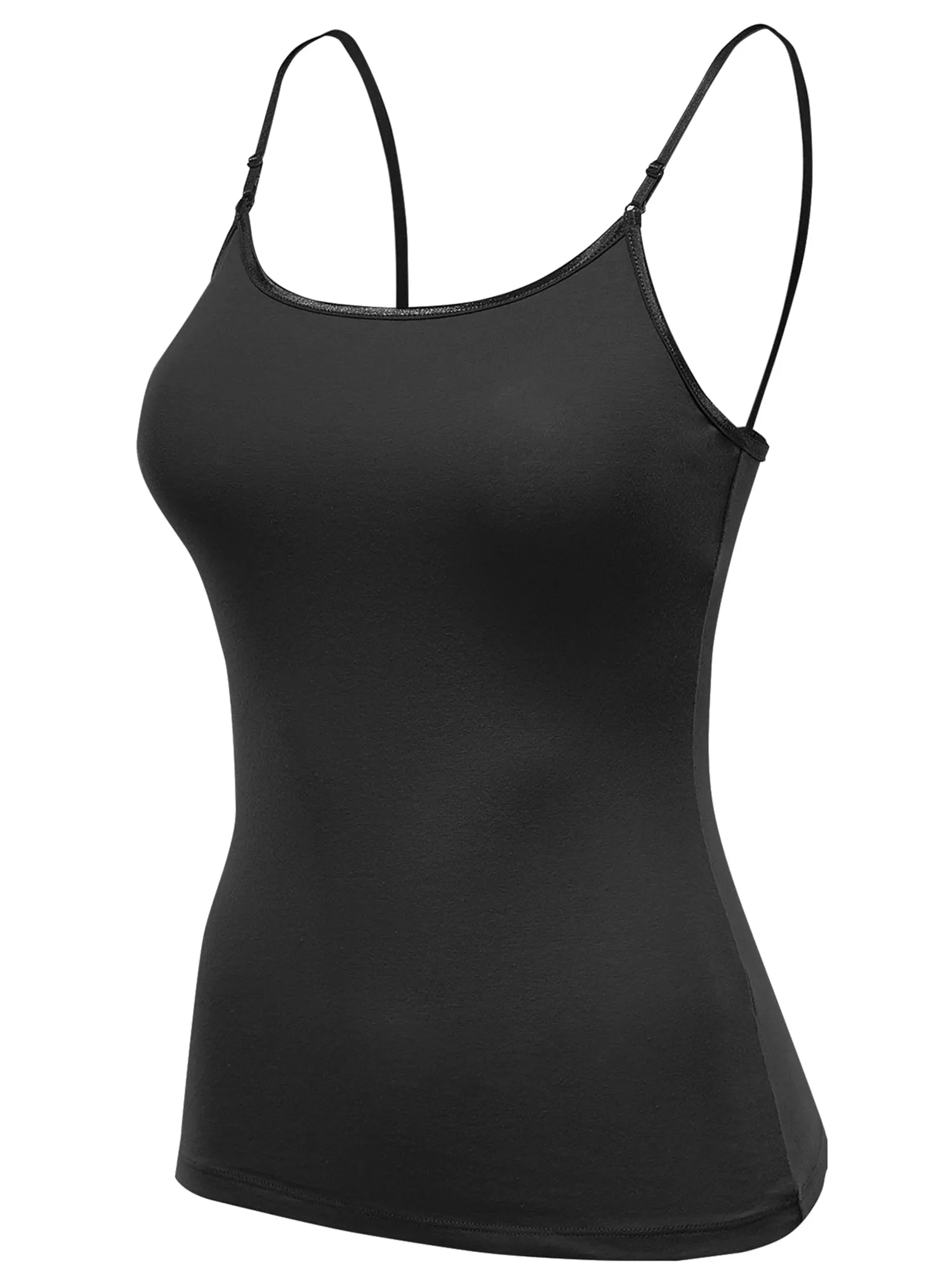 Women's Basic Solid Camisole Adjustable Spaghetti Strap Top (FWT1008)