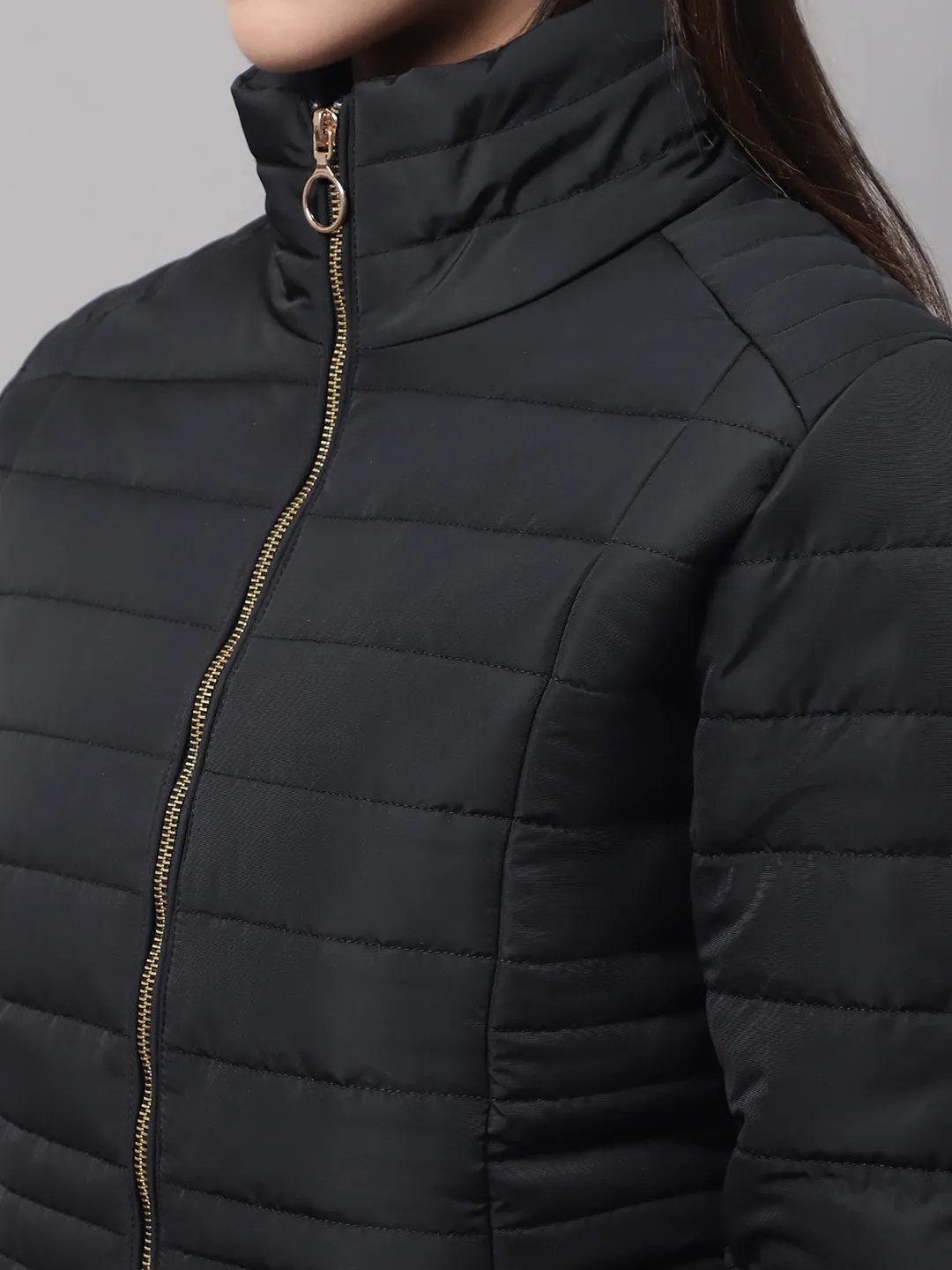 Women's Casual  Black Quilted  Bomber Jacket