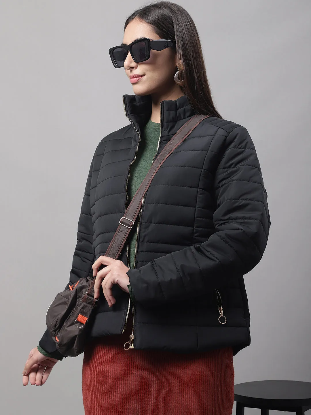 Women's Casual  Black Quilted  Bomber Jacket