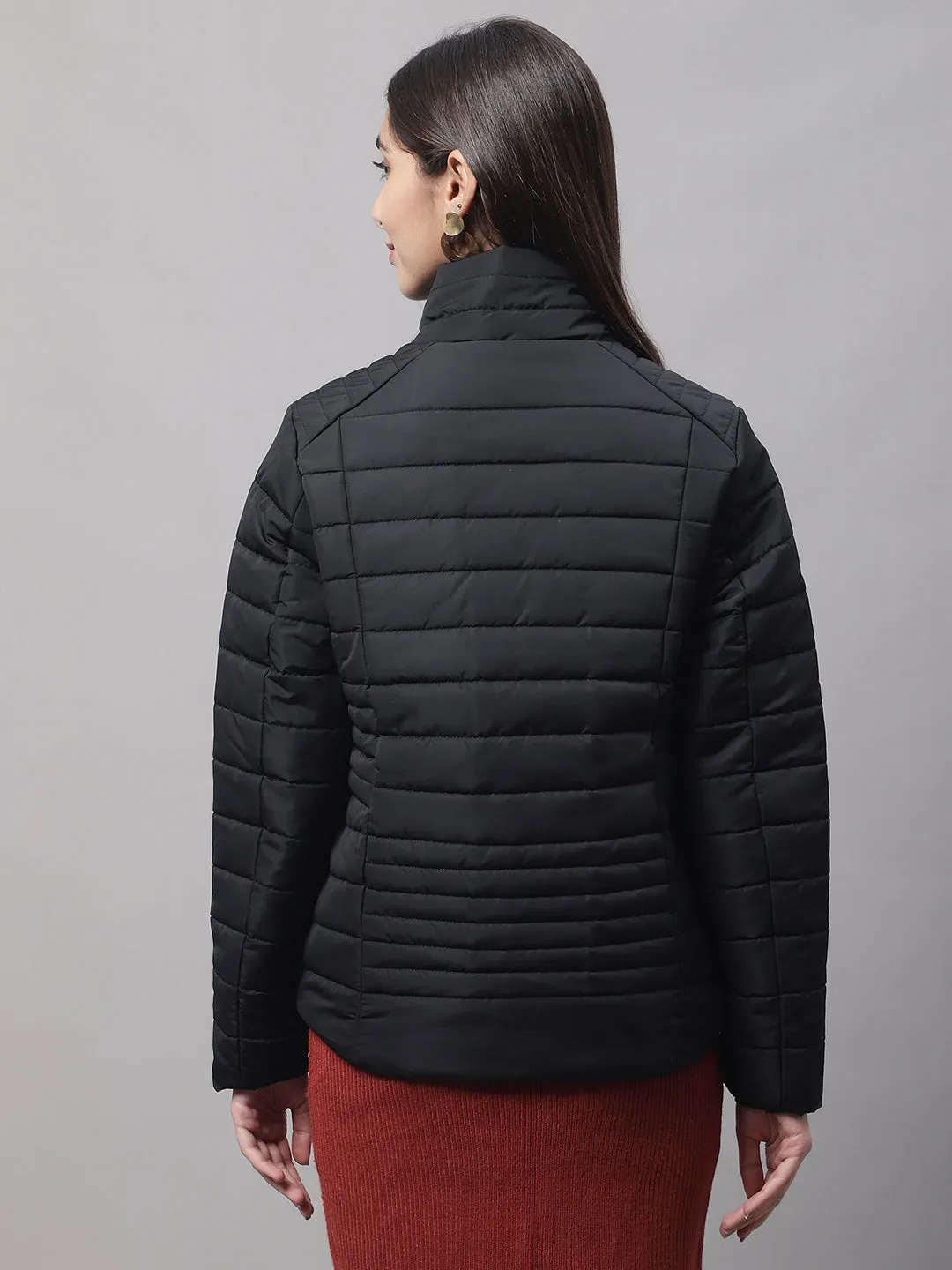 Women's Casual  Black Quilted  Bomber Jacket