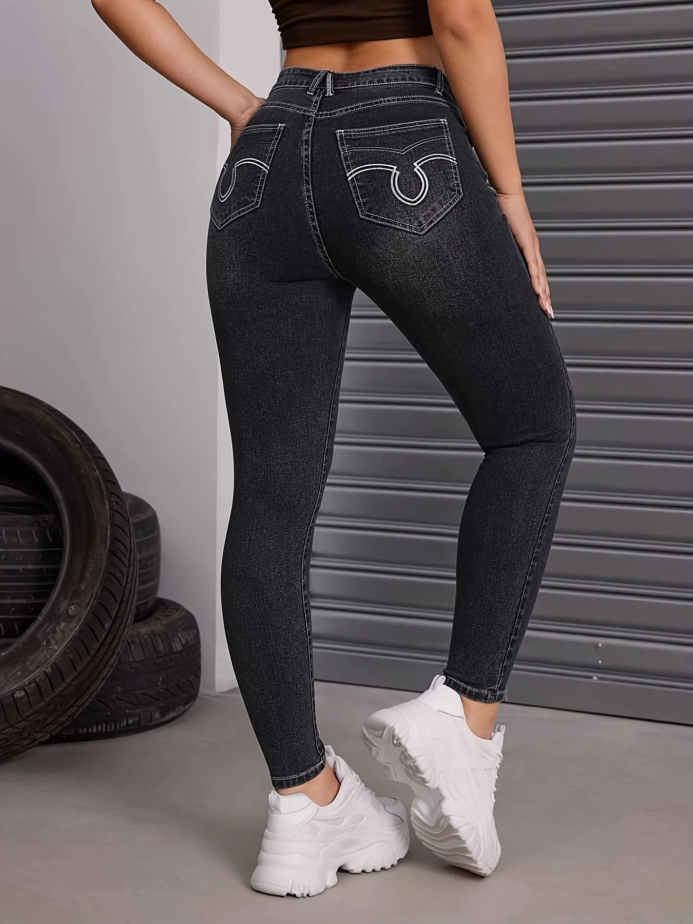 Womens High Stretch Slim Fit Skinny Jeans with Slant Pockets